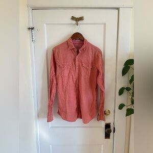 Age Of Wisdom Men’s Pearl Snap Double Pocket Long Pink/Orange Shirt Large